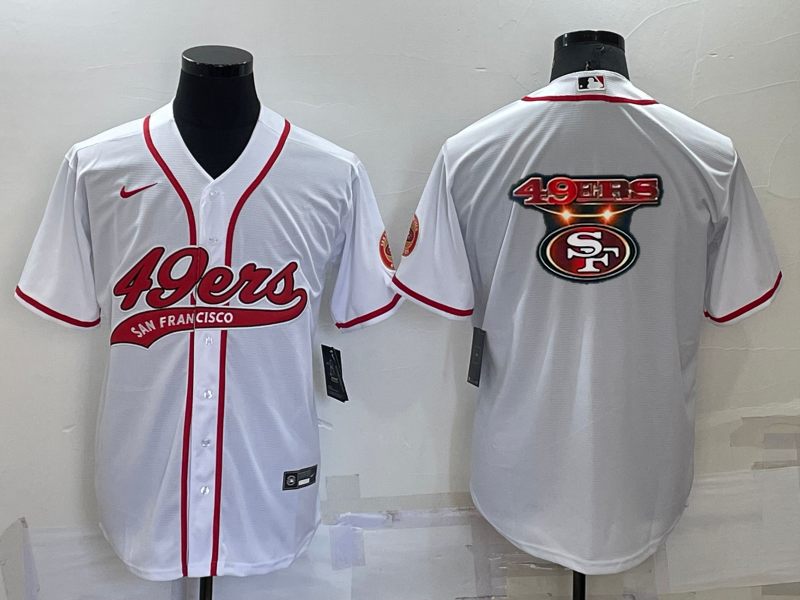 Men's San Francisco 49ers White Team Big Logo With Patch Cool Base Stitched Baseball Jersey Men's San Francisco 49ers White Team Big Logo With Patch Cool Base Stitched Baseball Jersey